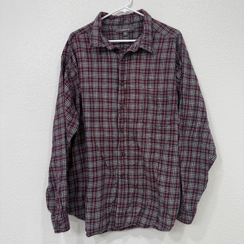 Croft & Barrow Men's‎ XXL Plaid Flannel Long Sleeve Button Up Shirt Burgundy